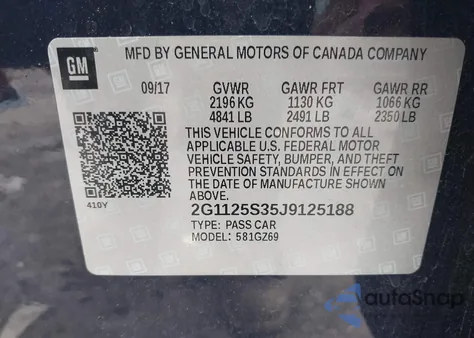 2018 Chevrolet Impala 2Lz z USA, uszkodzony, nr VIN 2G1125S35J9125188